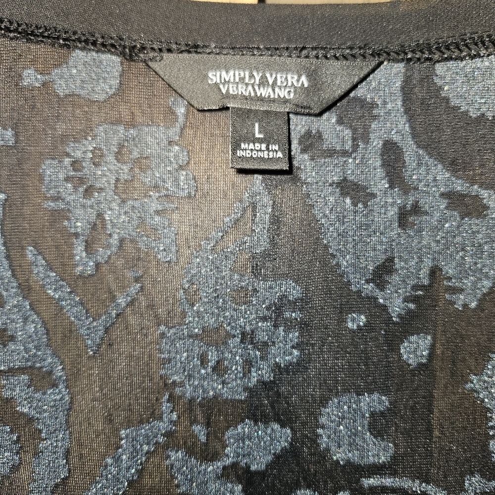 Simply Vera Vera Wang Sz L LS  Blue/Black Velvet Burnout Top - Picture 2 of 2